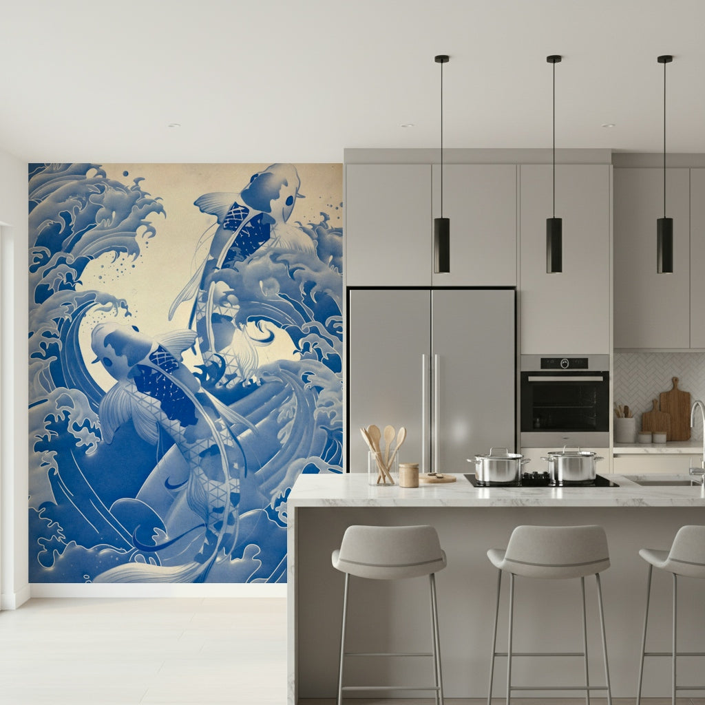 Deep Blue Koi Wall Mural
