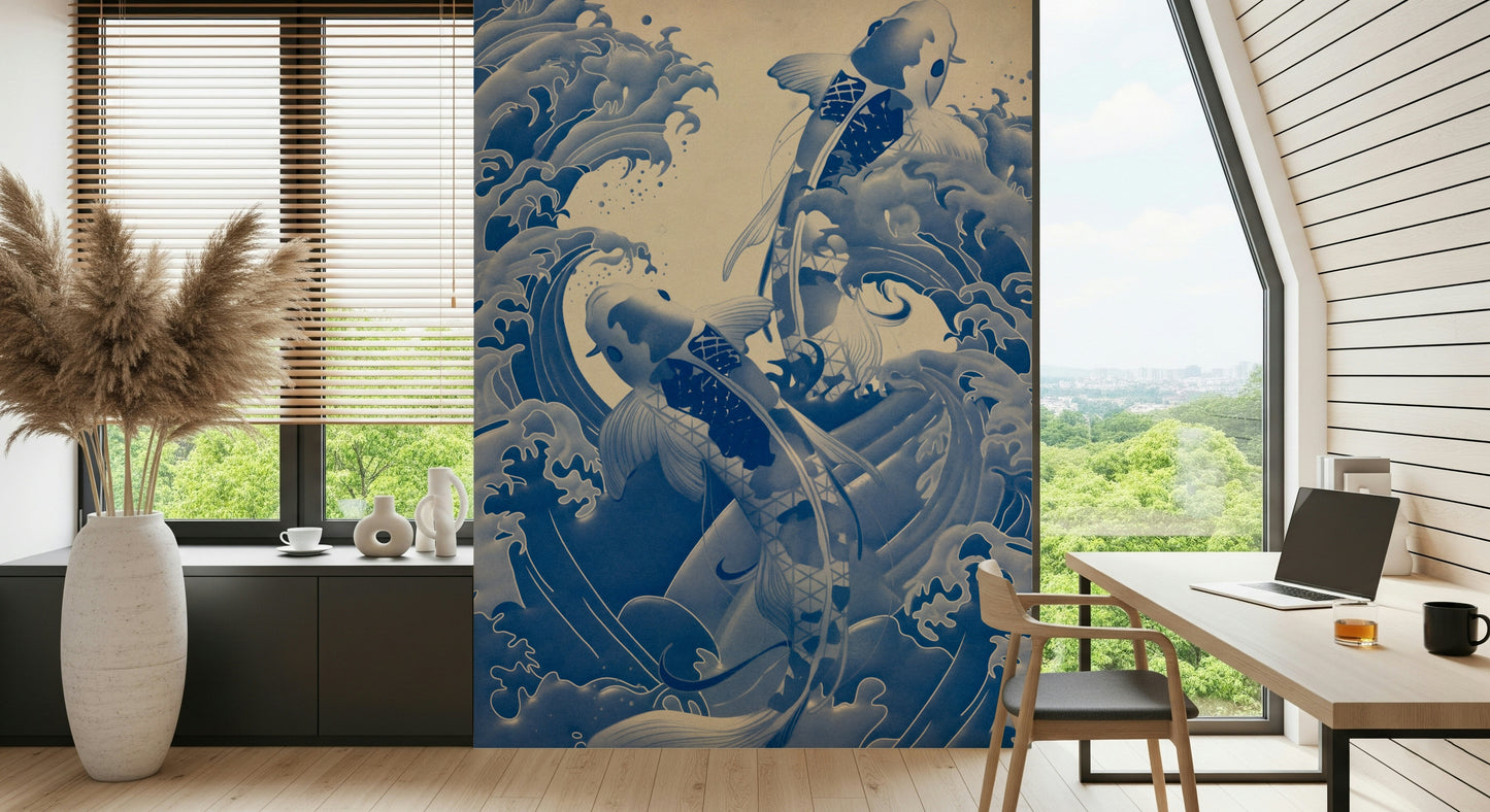 Deep Blue Koi Wall Mural