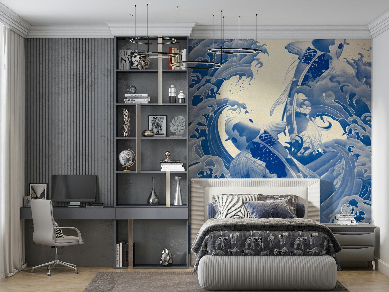 Deep Blue Koi Wall Mural