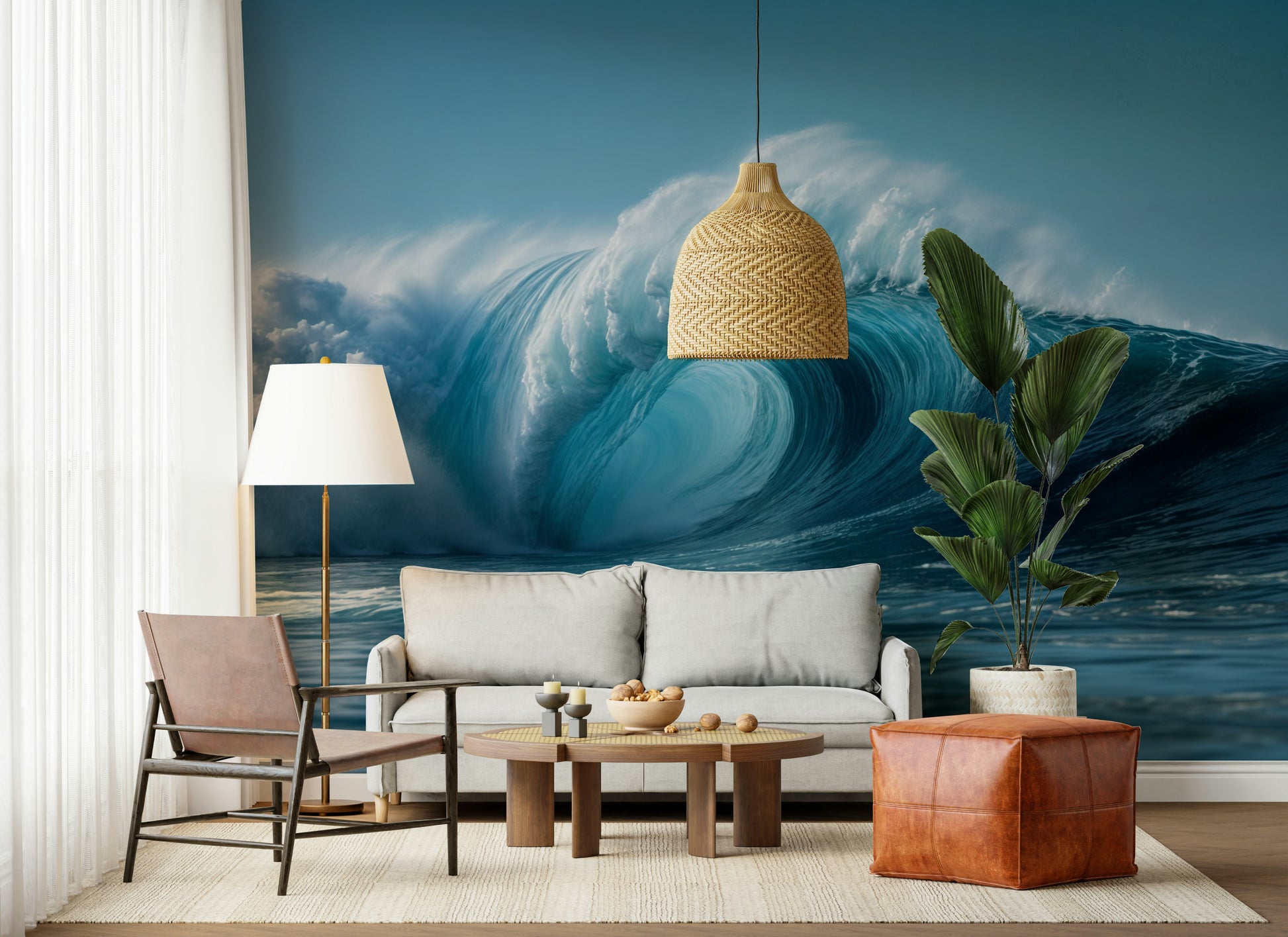 Majestic Crashing Tide wall mural captures powerful blue surf.