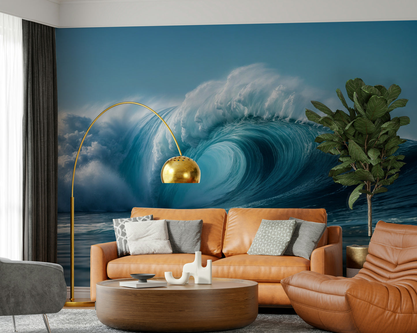 Urban Crashing Tide wall mural offers modern loft aesthetics.