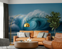 Urban Crashing Tide wall mural offers modern loft aesthetics.