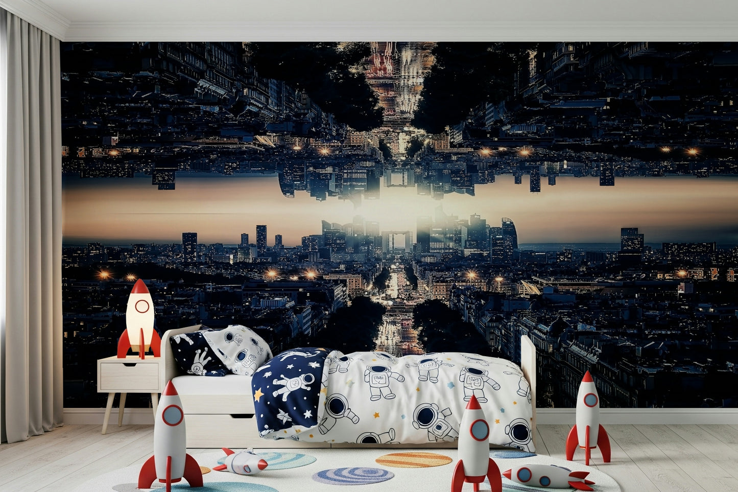 Dual reality city Parallel Universe wallpaper mural.