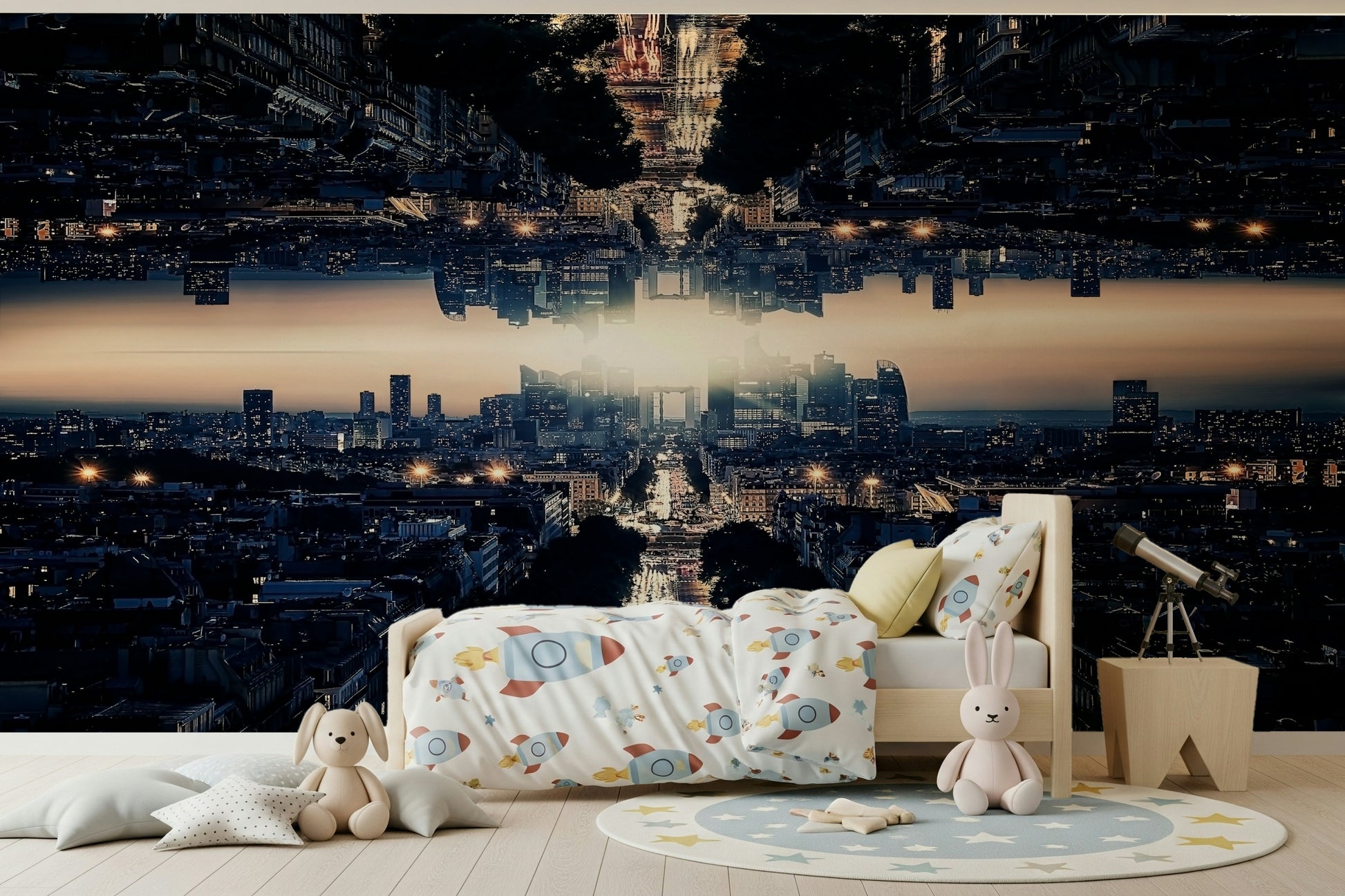 Midnight urban reflection Parallel Universe wallpaper mural.
