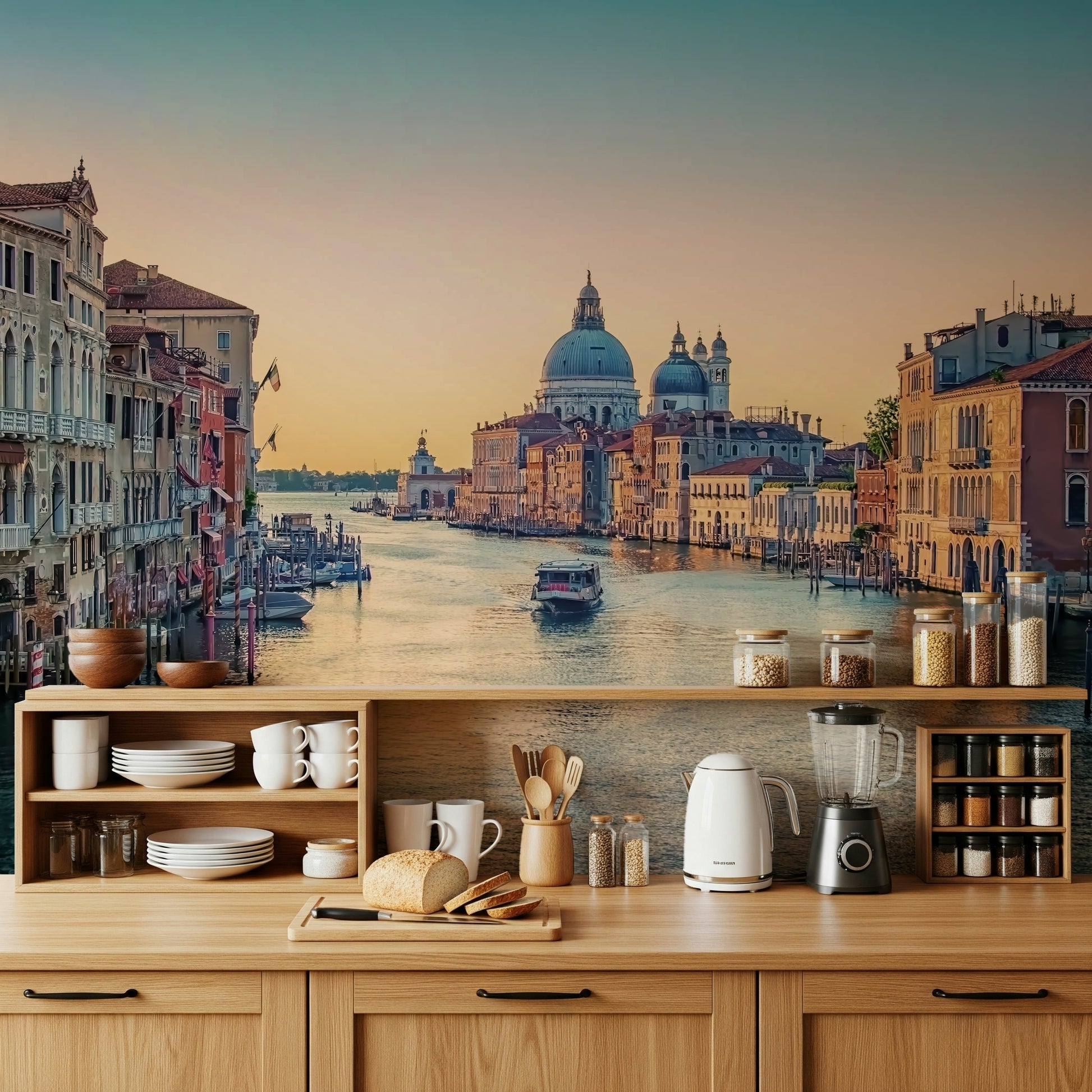 Elegant cityscape view on Venice Serenade wallpaper mural.