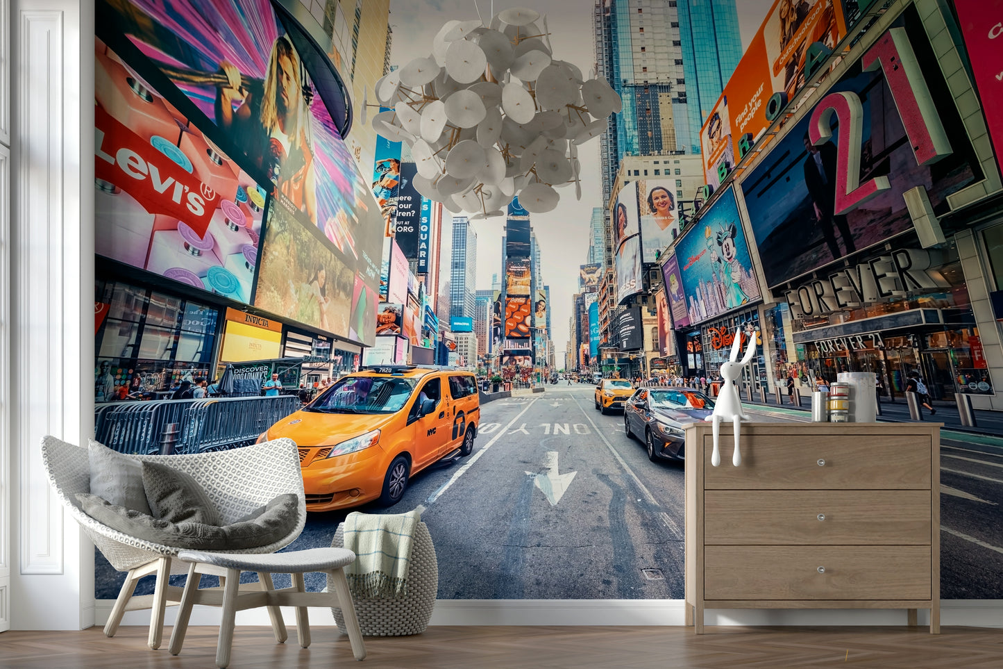 Times Square Hustle peel and stick wallpaper city view.
