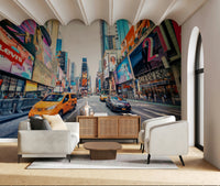 Iconic NYC street scene Times Square Hustle wall mural.