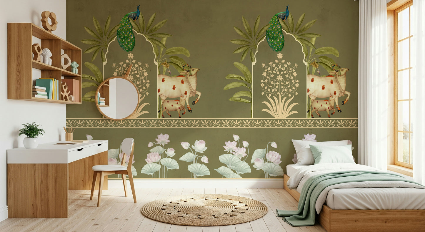 Tulsi-Green Kamdhenu Wall Mural