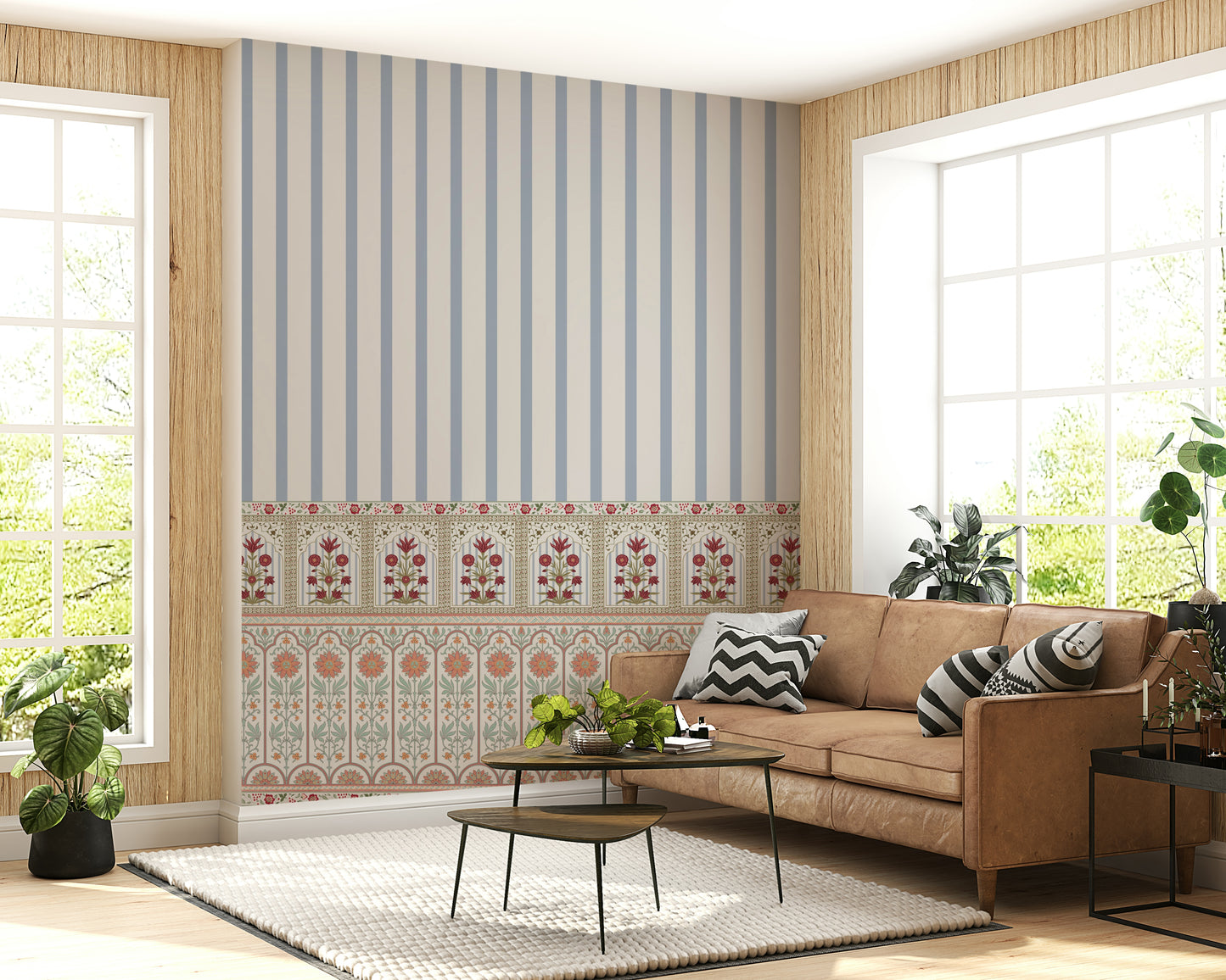 Regal Bloom Stripes Wall Mural