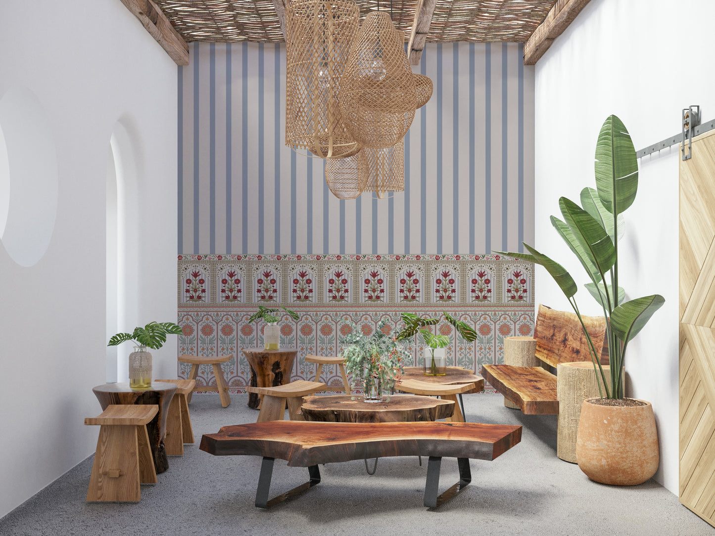 Regal Bloom Stripes Wall Mural