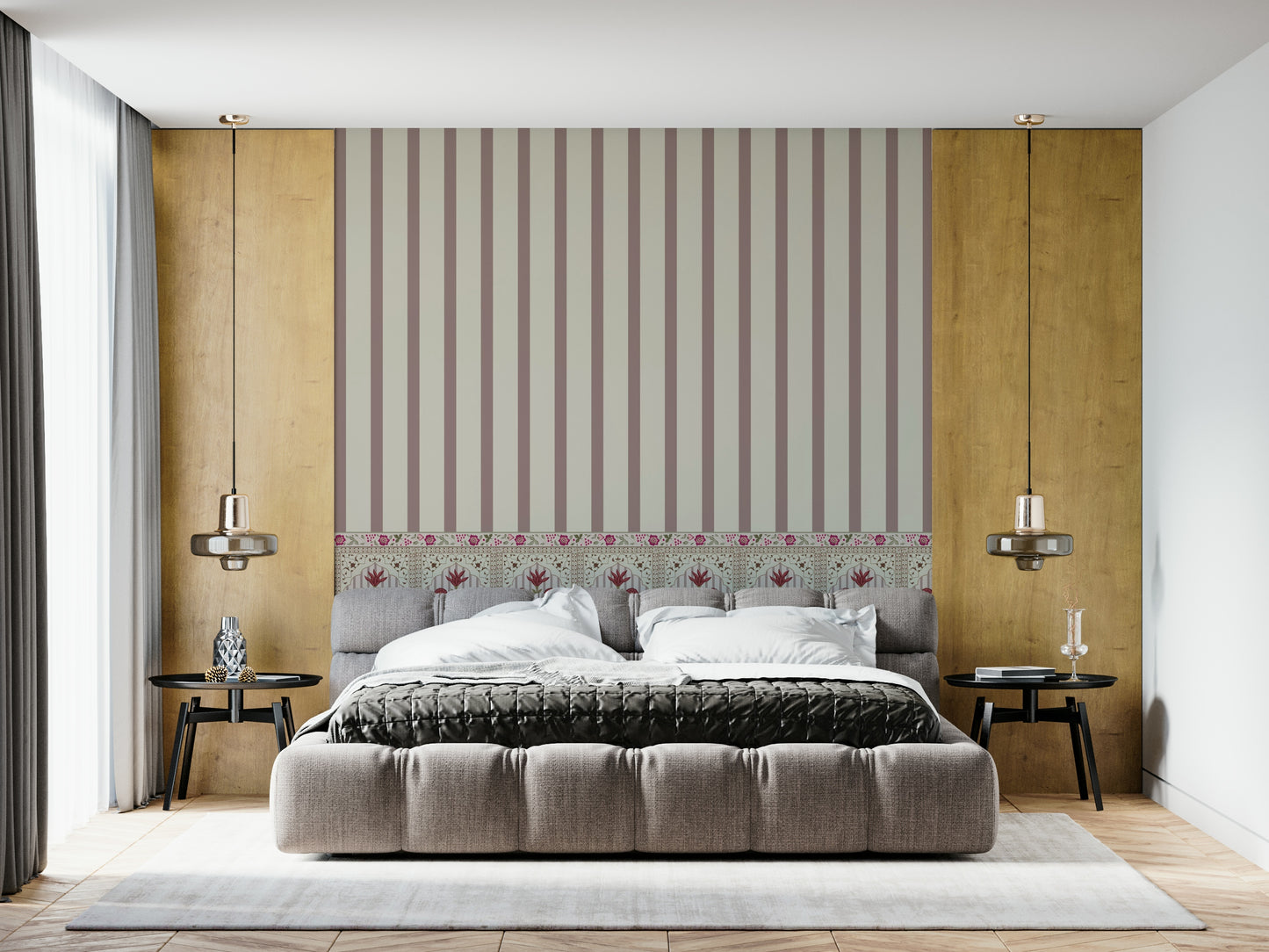 Royal Stripe Blooms Wall Mural
