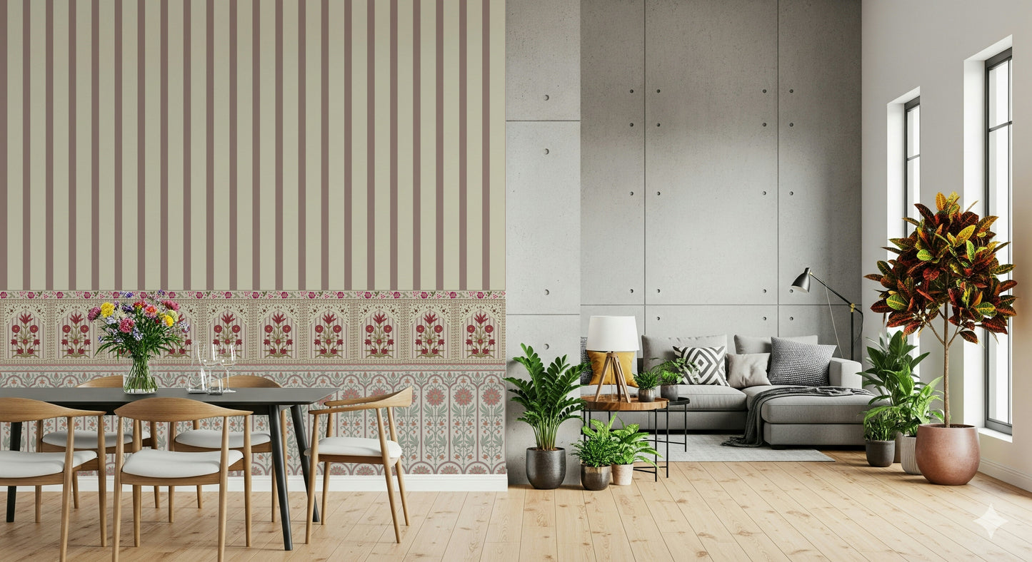 Royal Stripe Blooms Wall Mural