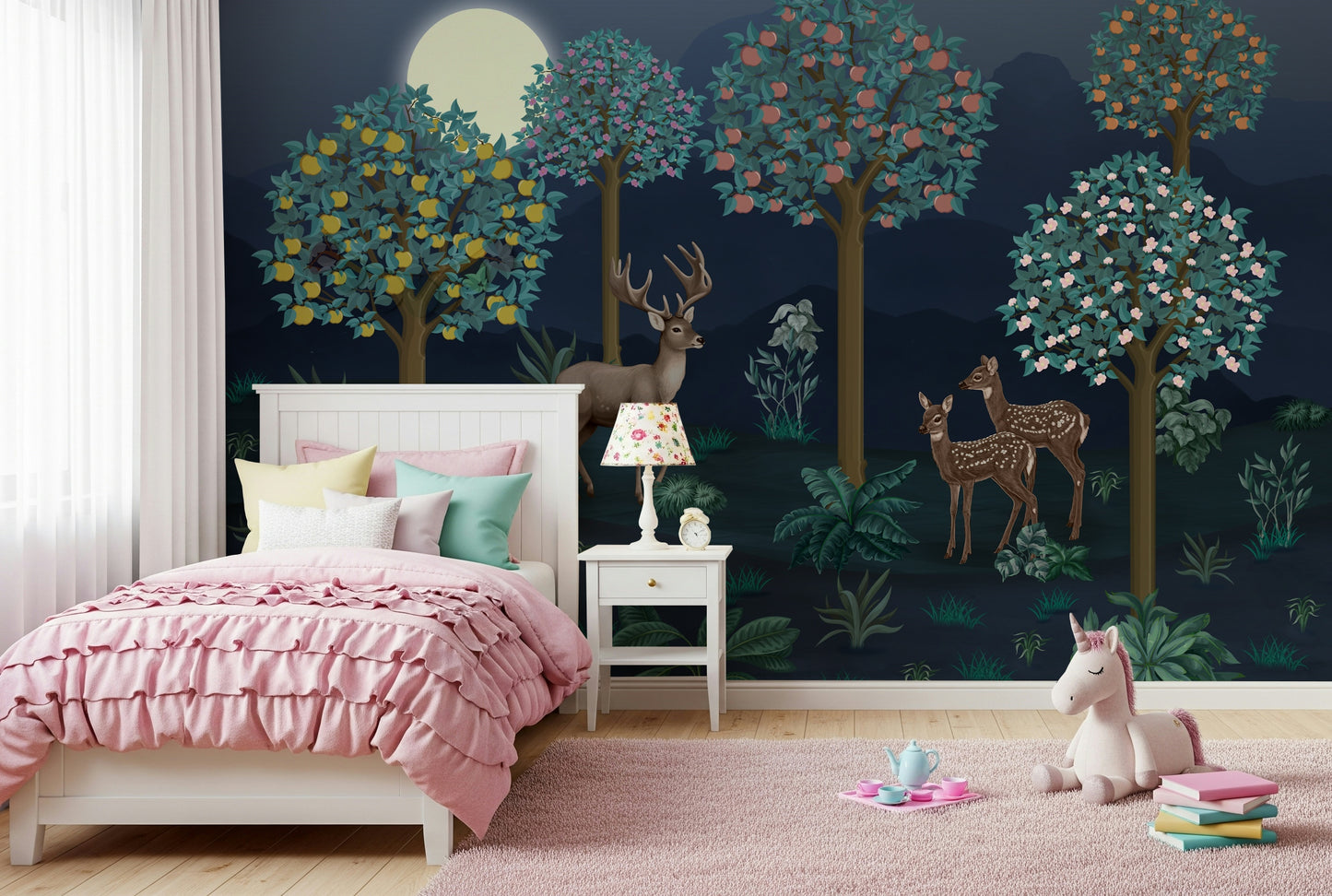 Deer in Bloom Wall Mural