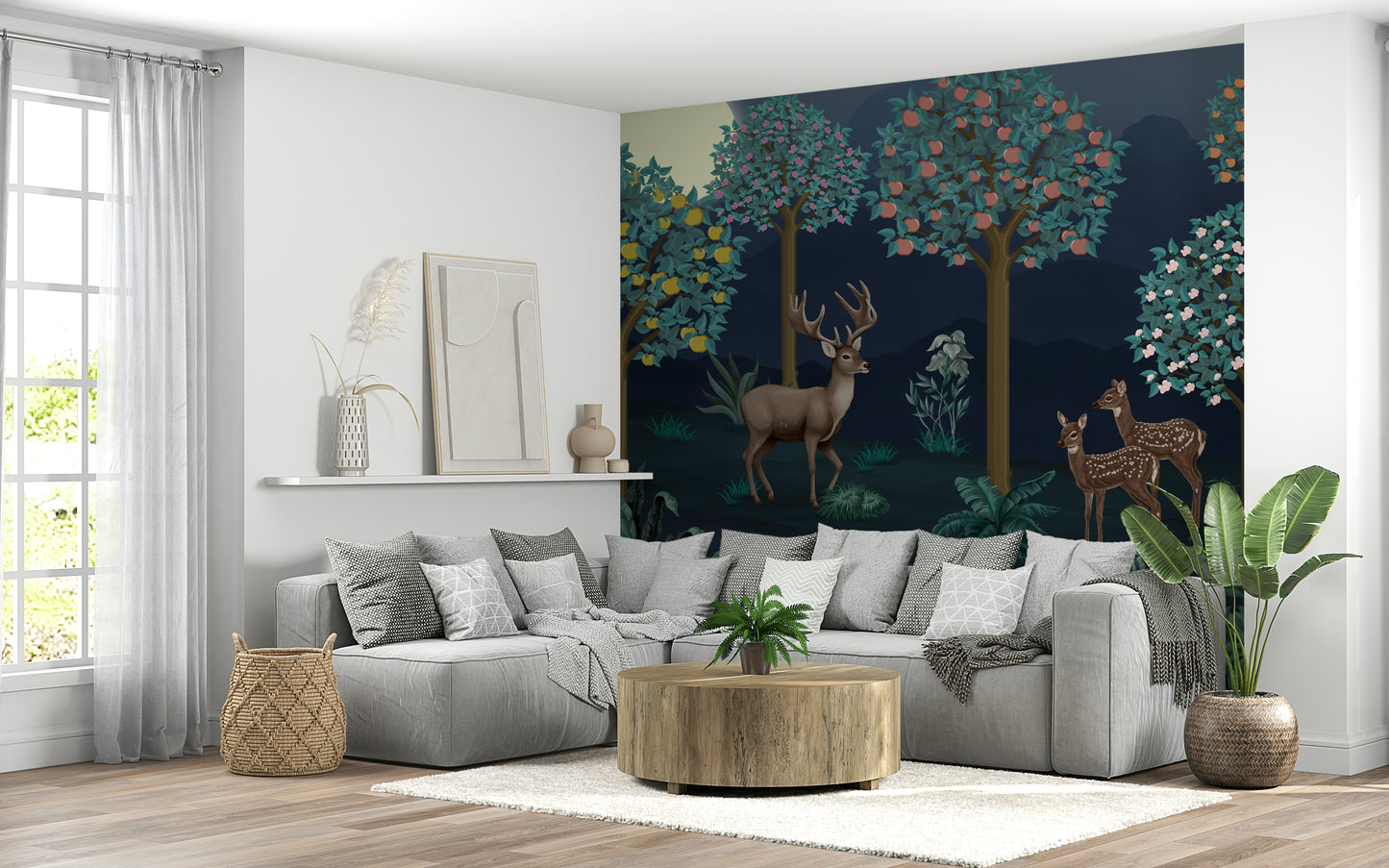 Deer in Bloom Wall Mural