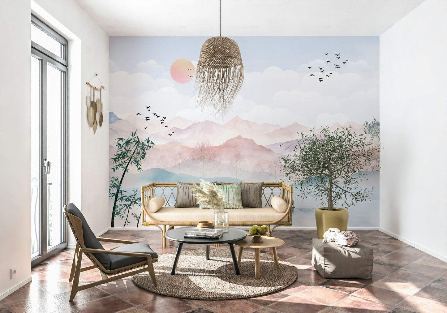 Watercolor Mountain Haze Wall Mural