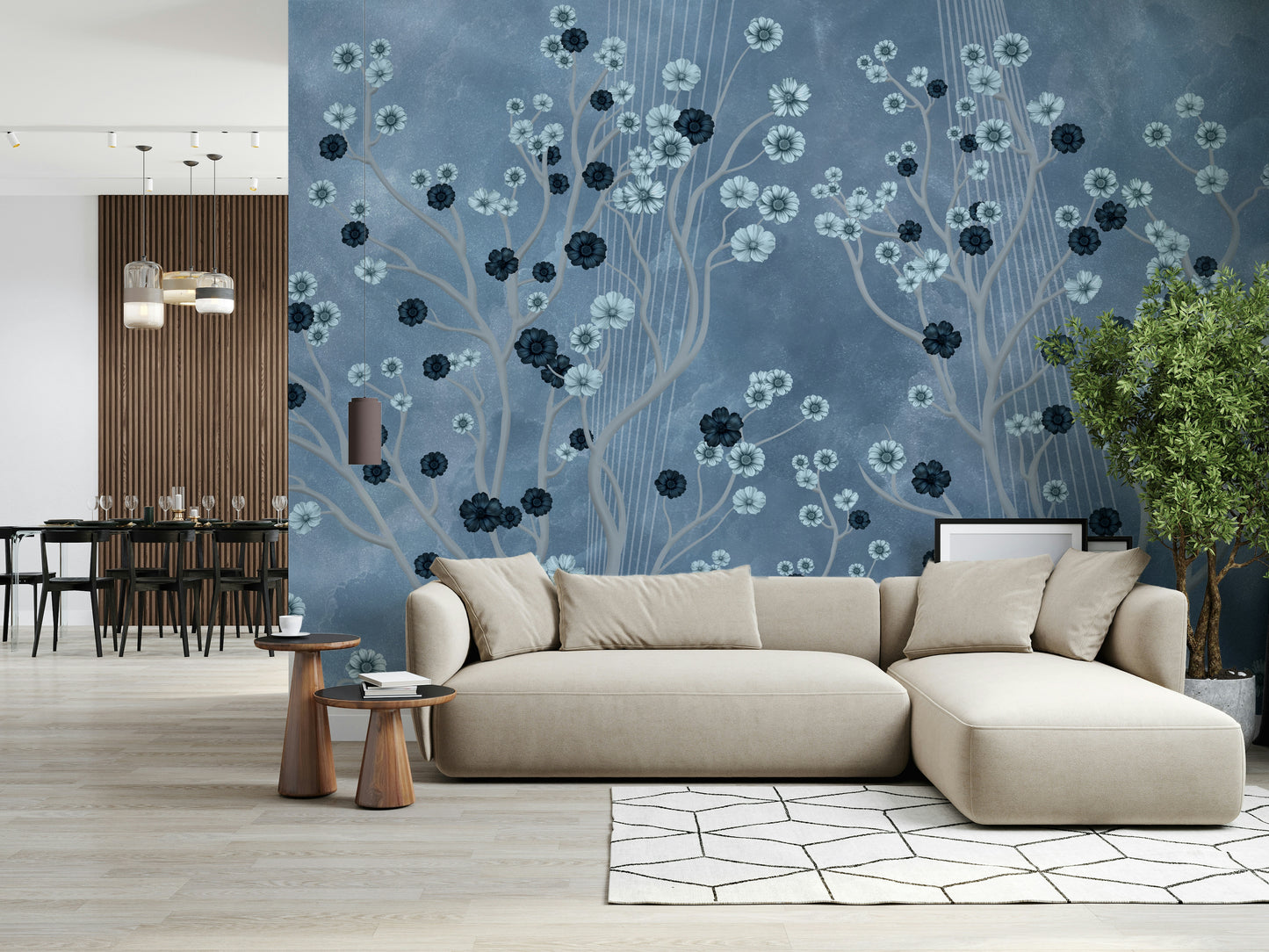 Indigo Flower Canopy Wall Mural