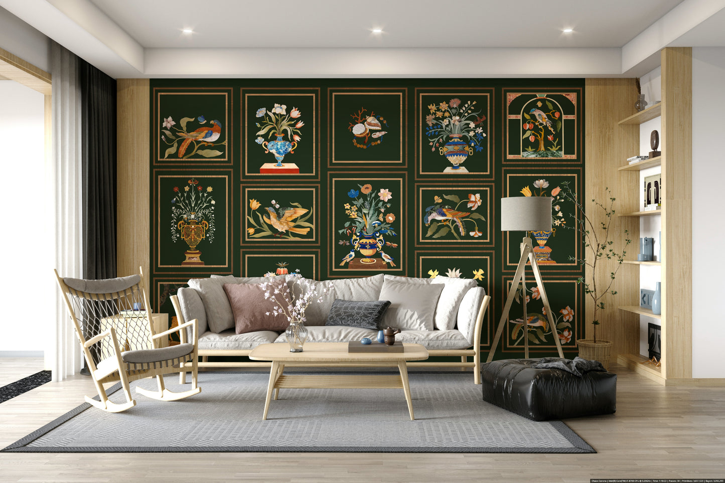 Floral & Fauna Panels Wall Mural