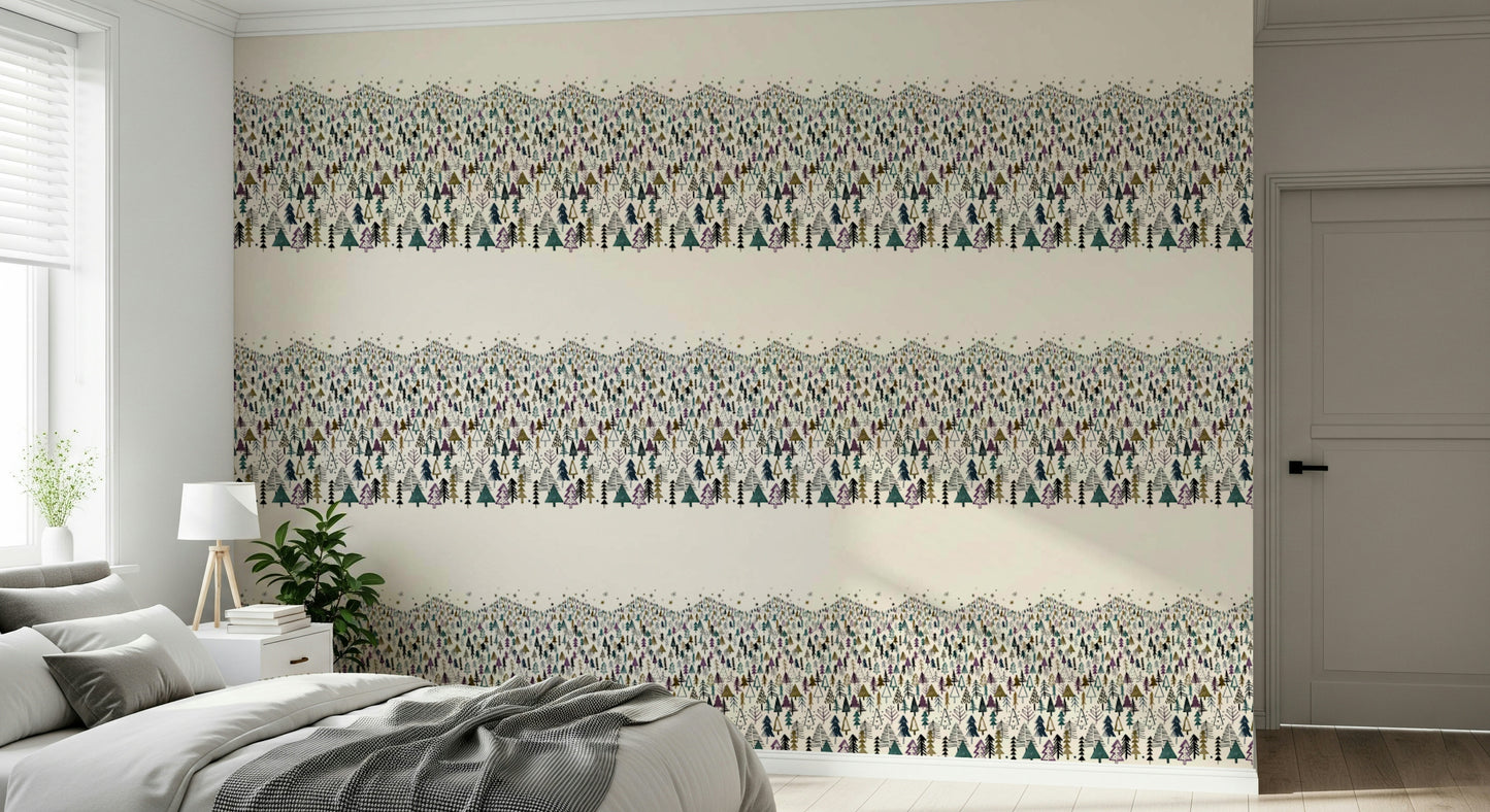 Mountain Trees Forest Purple Wallpaper⁠