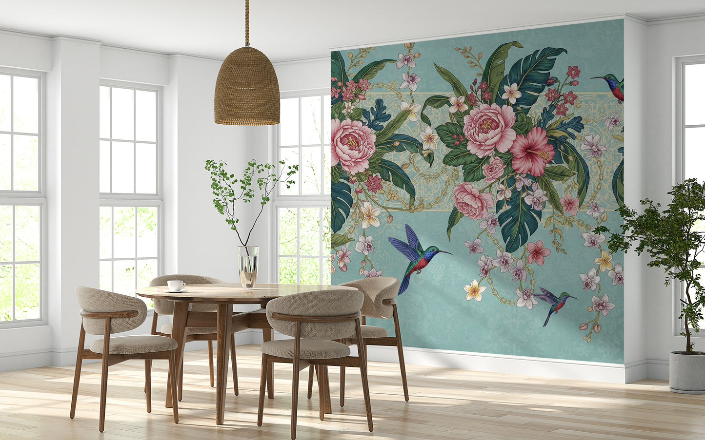Tropical Hummingbird Bloom Wall Mural