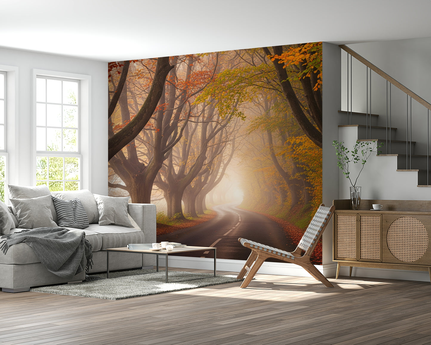 Autumnal Road Serenity Wall Mural