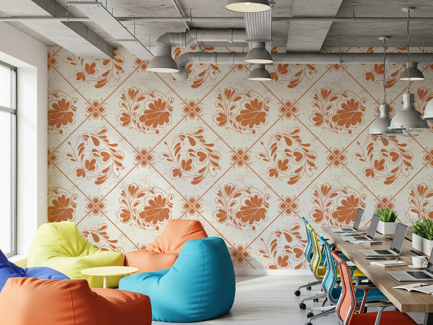 Distressed Floral Squares Wallpaper⁠