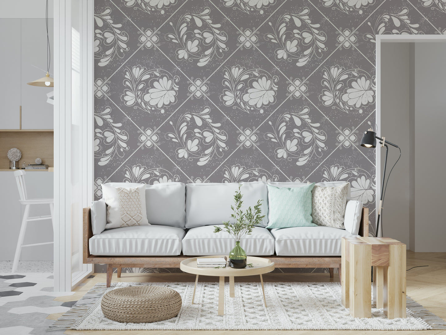 Distressed Floral Tiles Wallpaper⁠