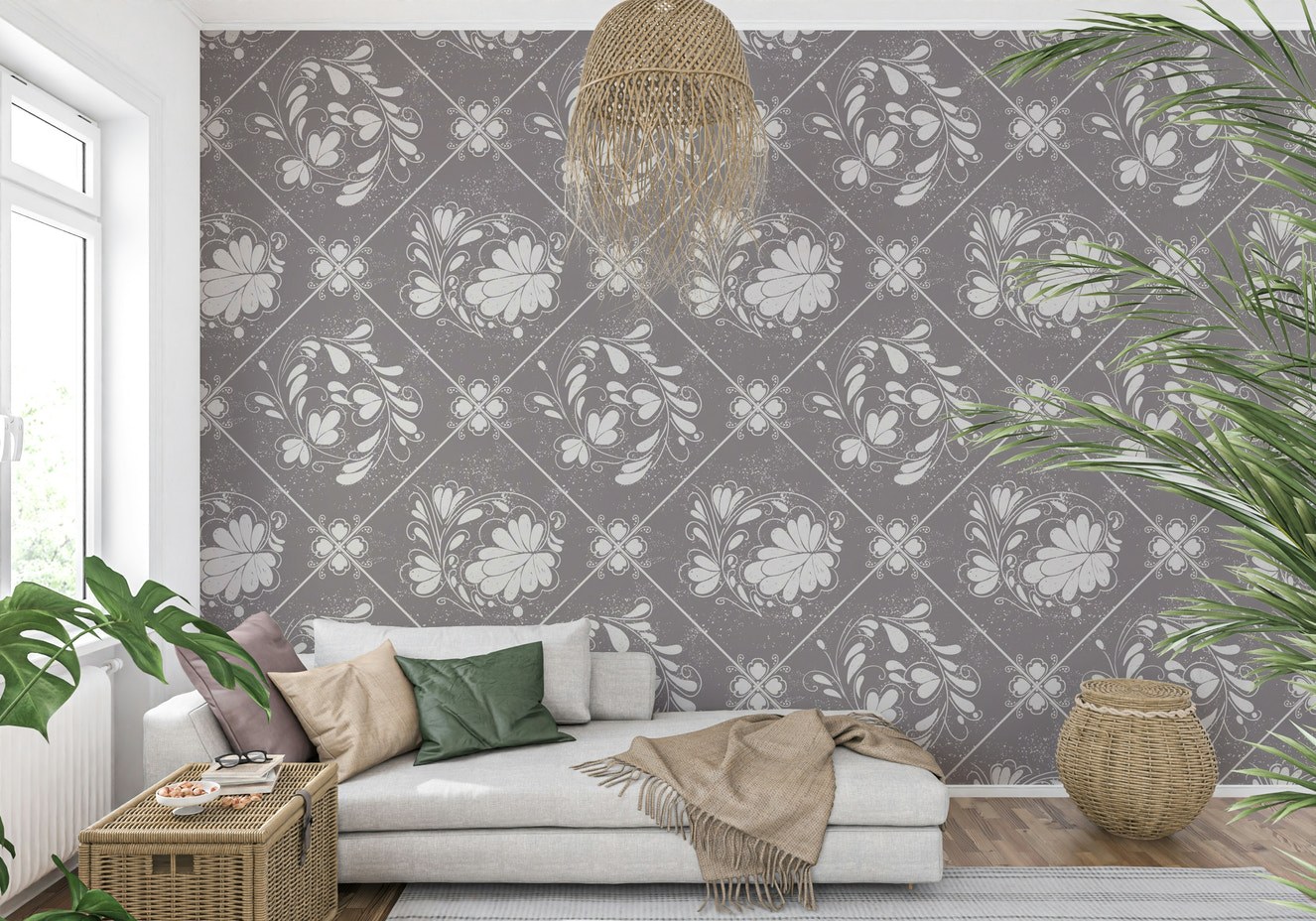 Distressed Floral Tiles Wallpaper⁠