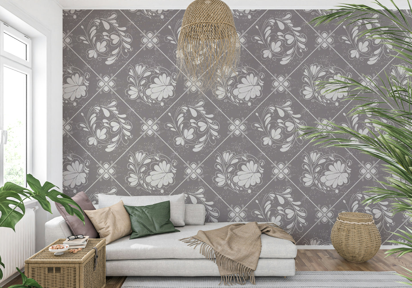 Distressed Floral Tiles Wallpaper⁠