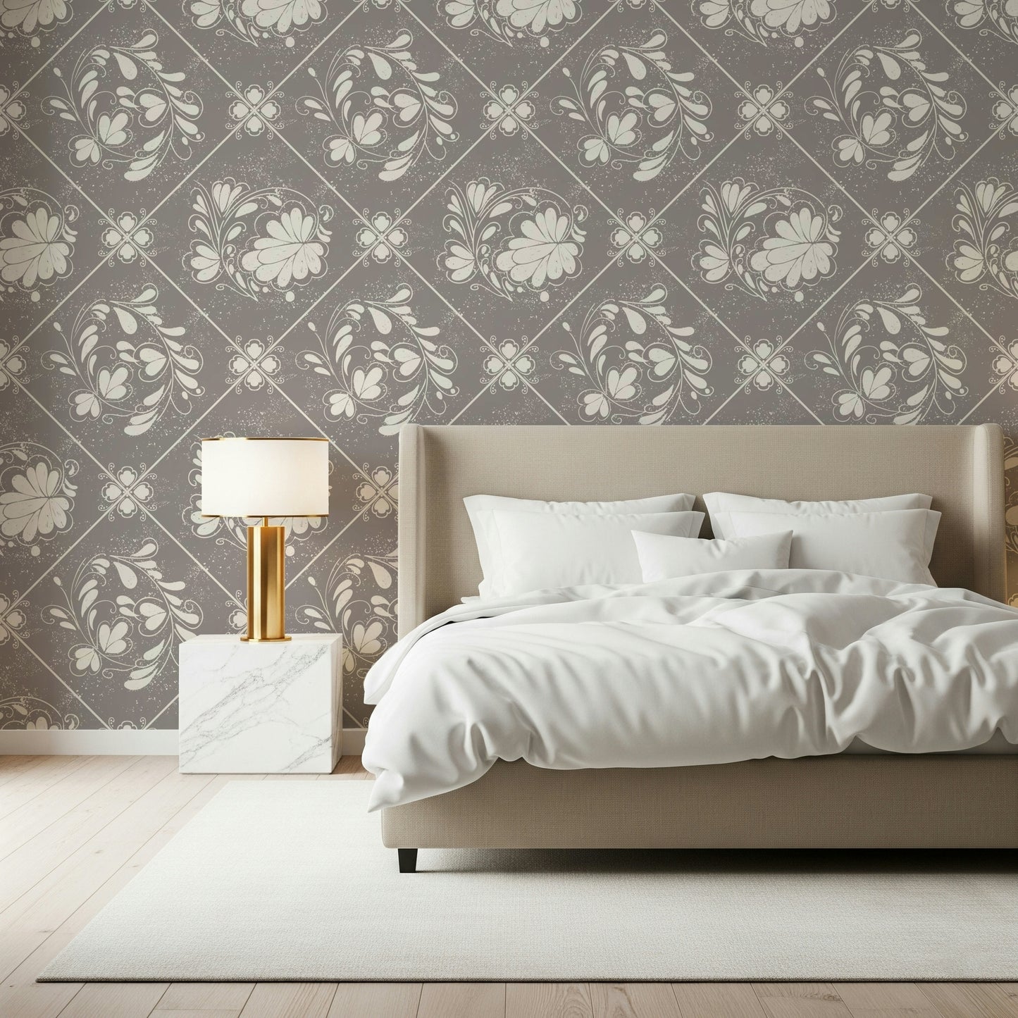 Distressed Floral Tiles Wallpaper⁠