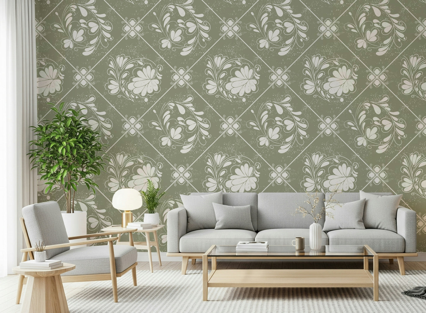 Distressed Diamond Flora Wallpaper⁠