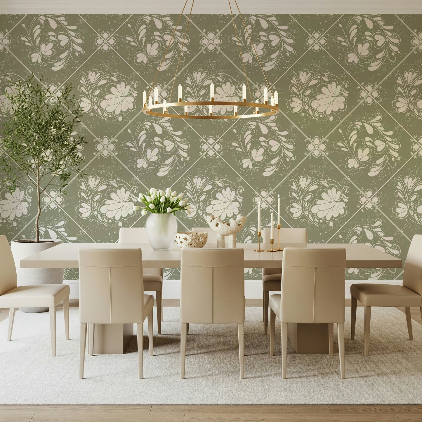 Distressed Diamond Flora Wallpaper⁠