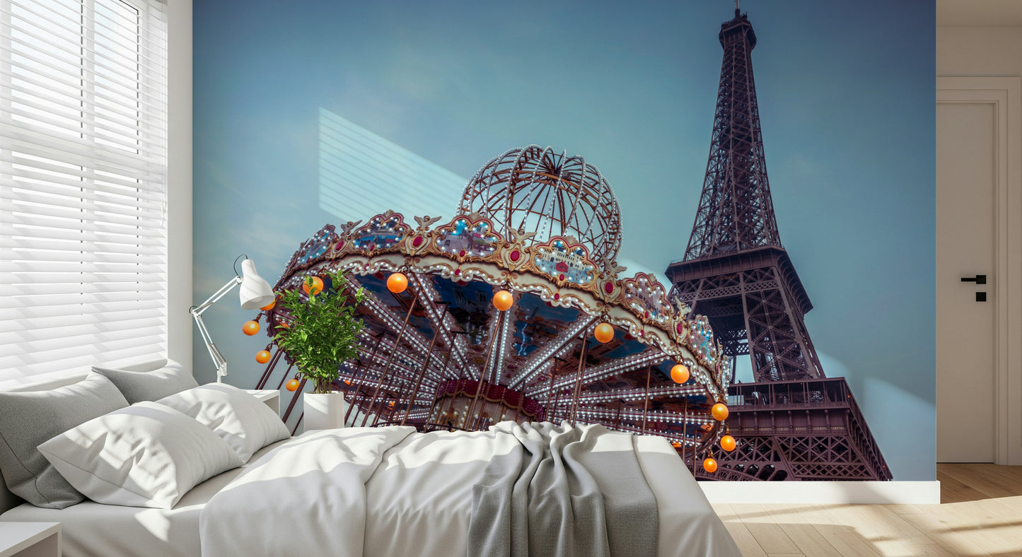 Carousel with the Eiffel Tower Wall Mural