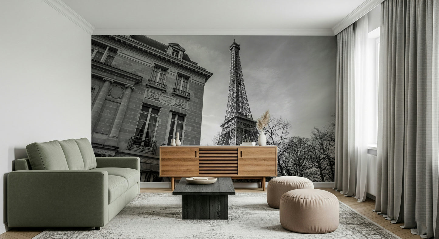 Old building next to Eiffel tower Wall Mural