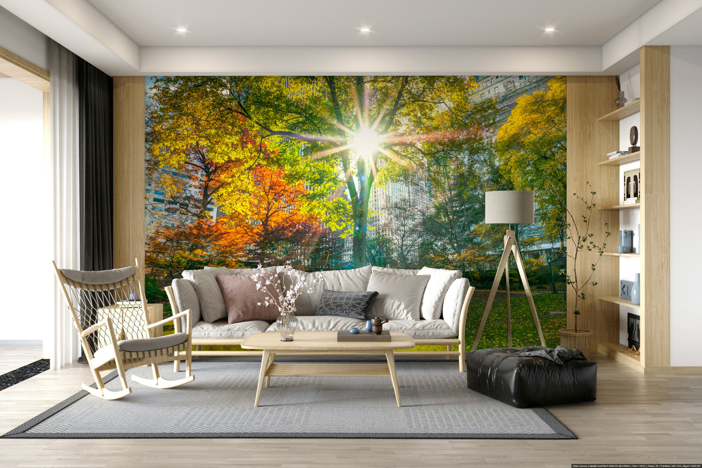 Sun Rays Through Trees Wall Mural