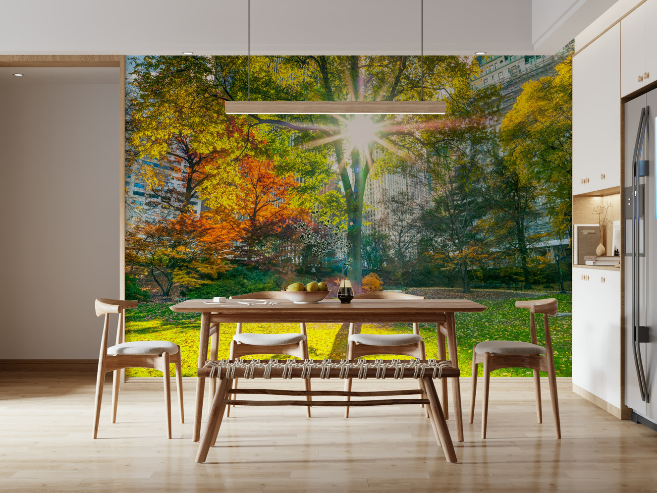 Sun Rays Through Trees Wall Mural