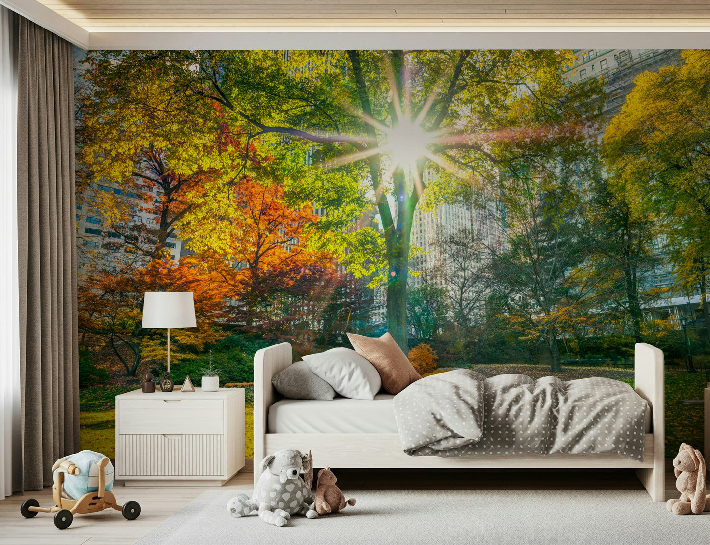 Sun Rays Through Trees Wall Mural