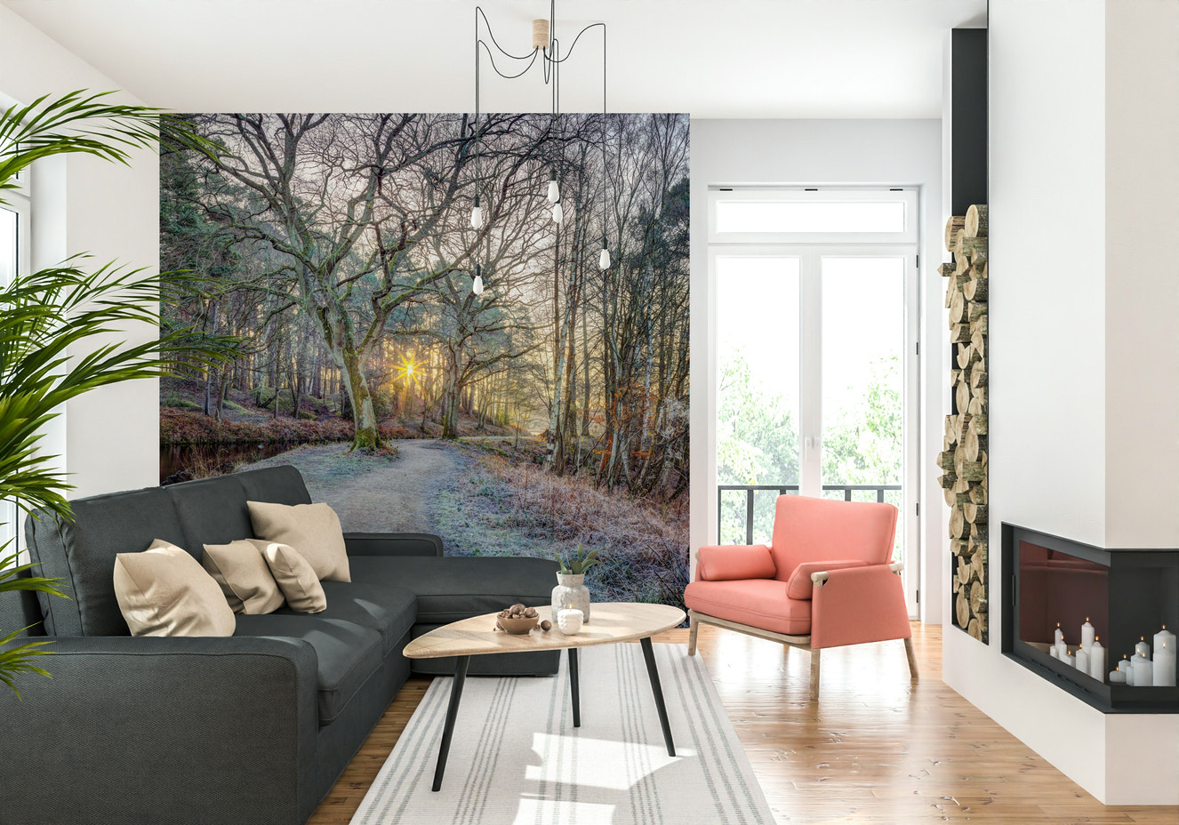 Misty Woodland Glare Wall Mural