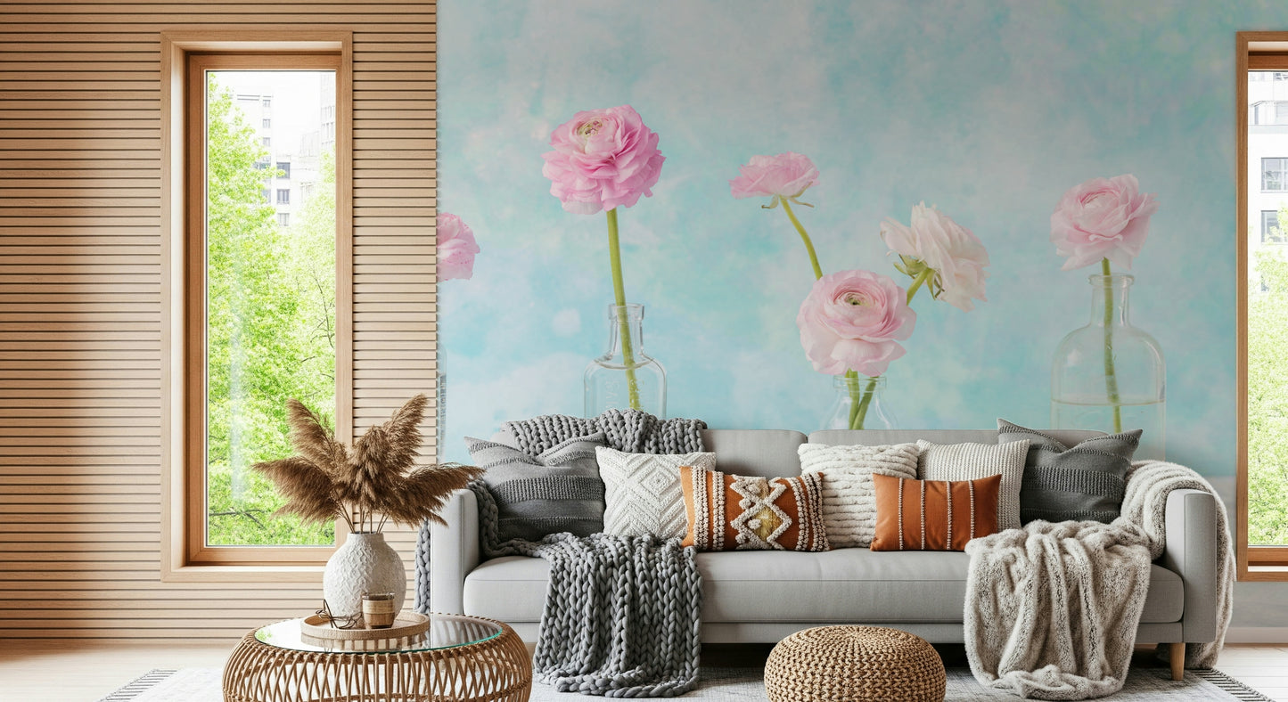 Pastel Ranunculus Glass Decor Wall Mural
