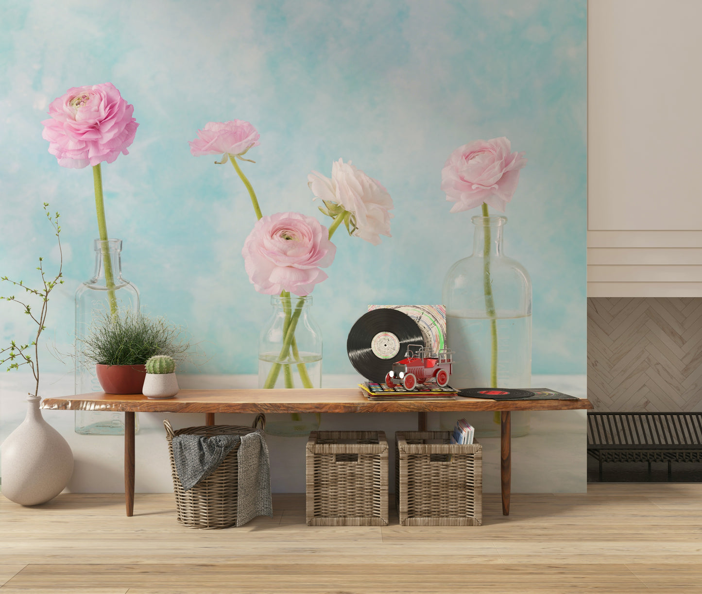 Pastel Ranunculus Glass Decor Wall Mural