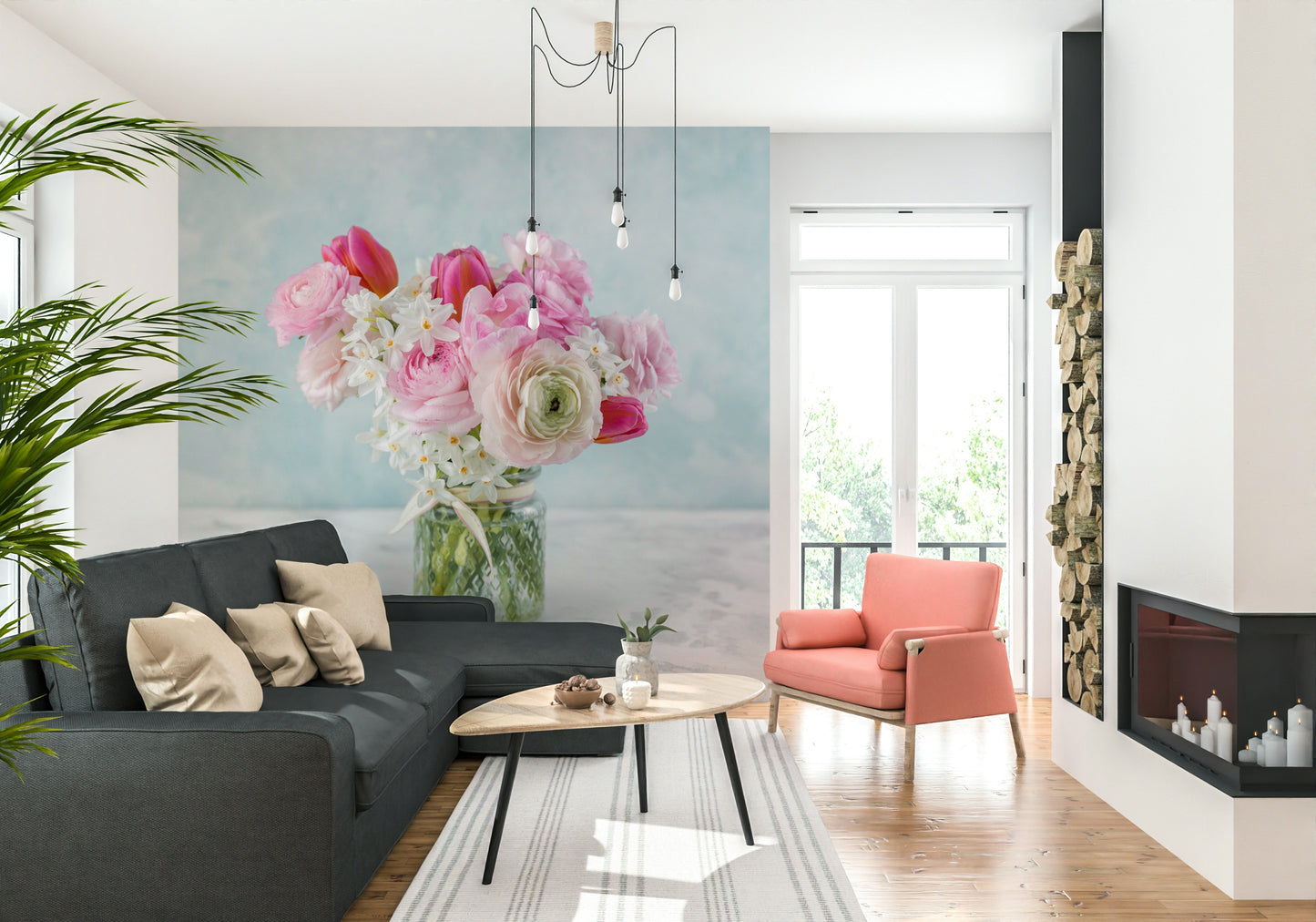 Pink Floral Bloom Wall Mural