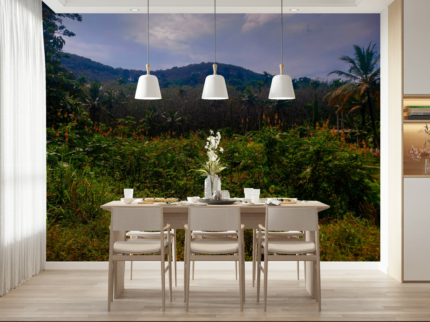 Tropical Canopy with lush red flowers and plants Photography Wall Mural