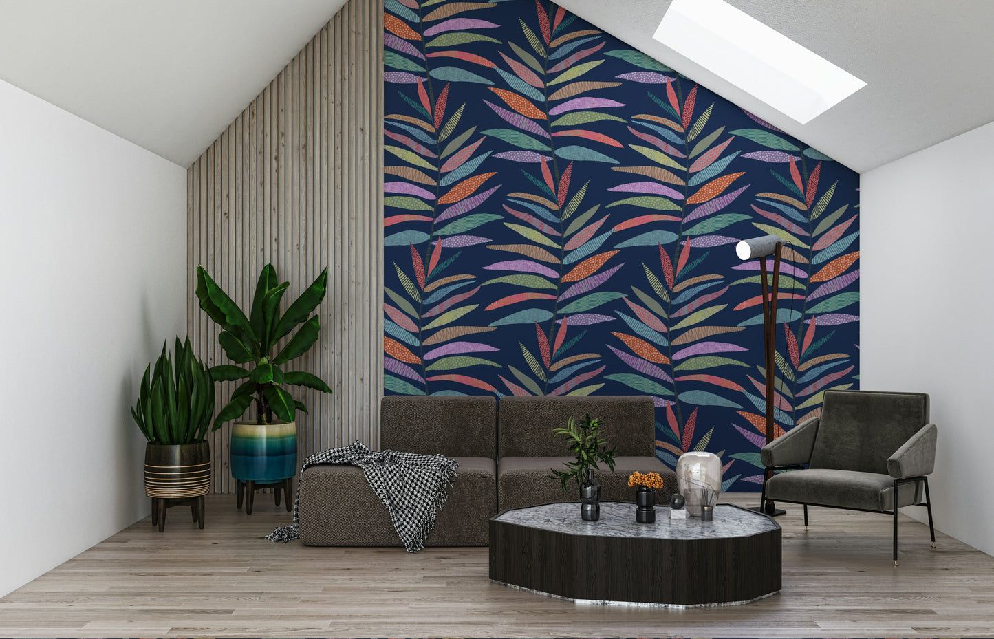 Tapete mit botanischem Rillenmuster