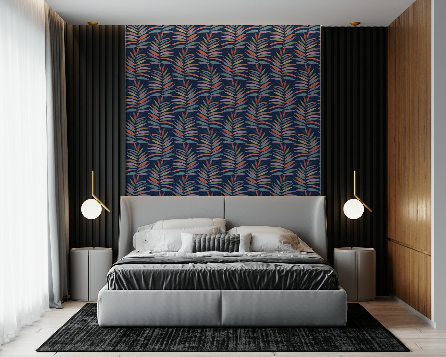 Tapete mit botanischem Rillenmuster