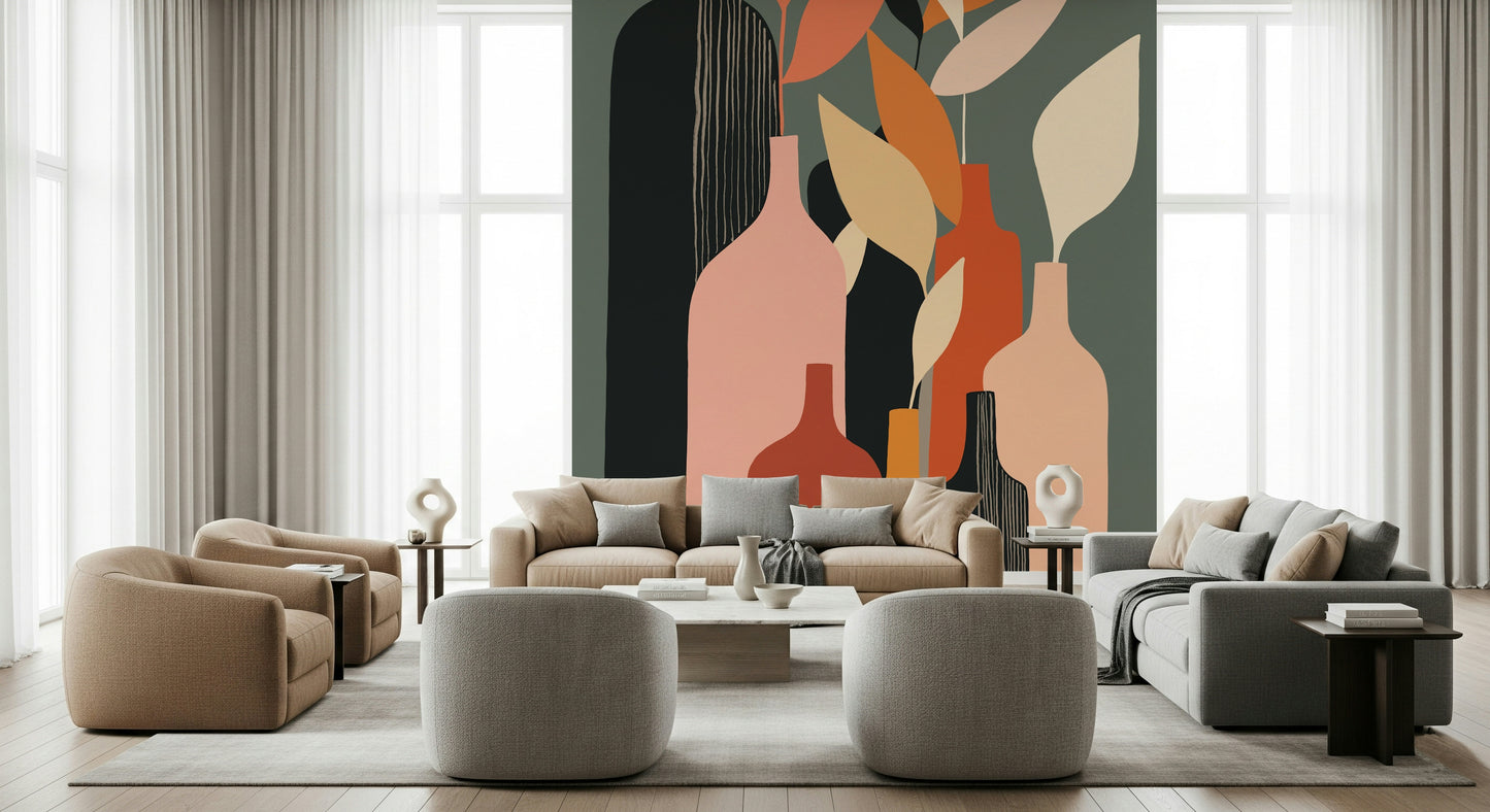 Wandbild mit Flaschendekor in Erdtönen