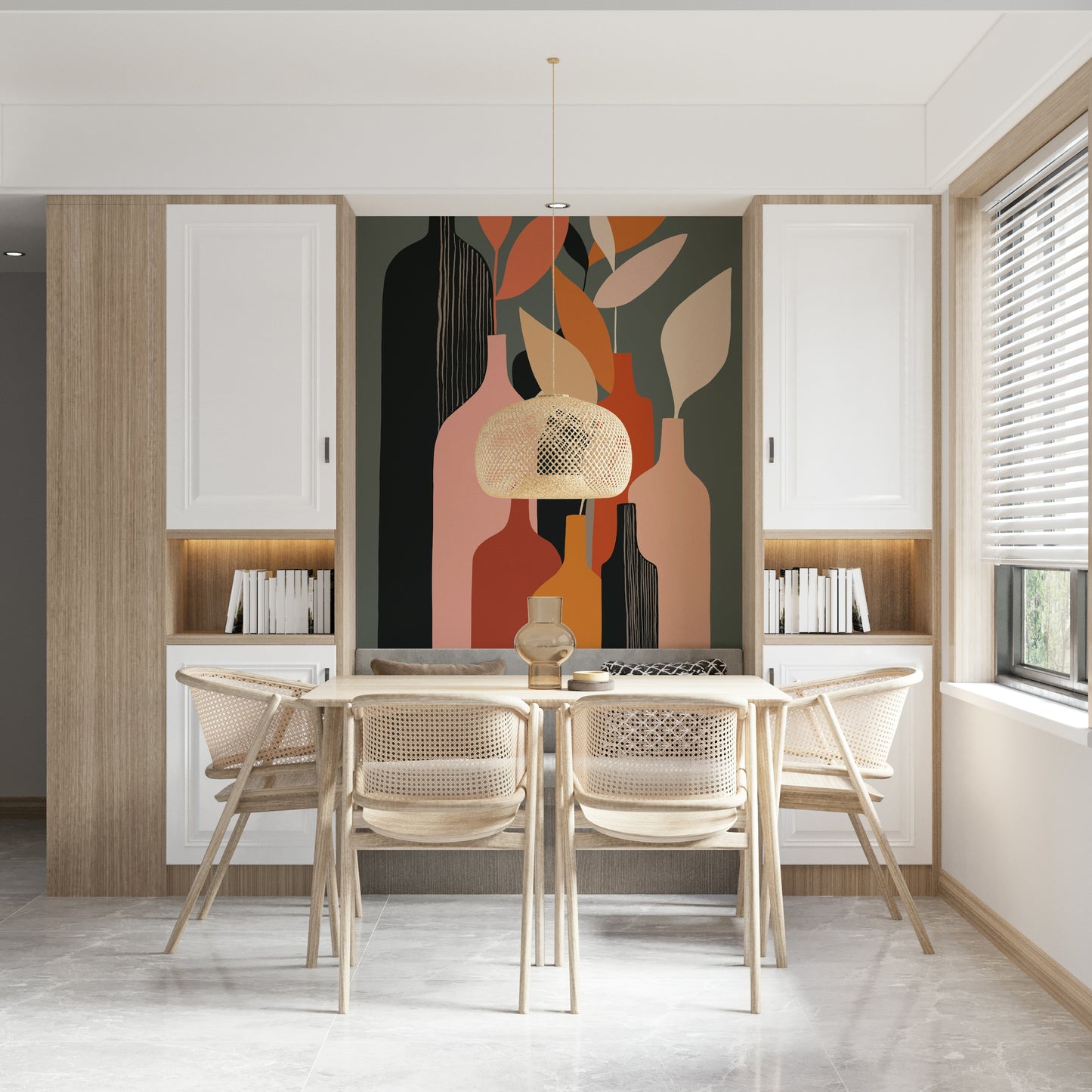 Wandbild mit Flaschendekor in Erdtönen