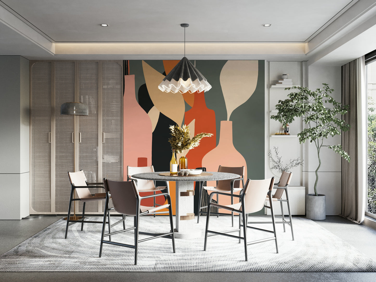 Wandbild mit Flaschendekor in Erdtönen