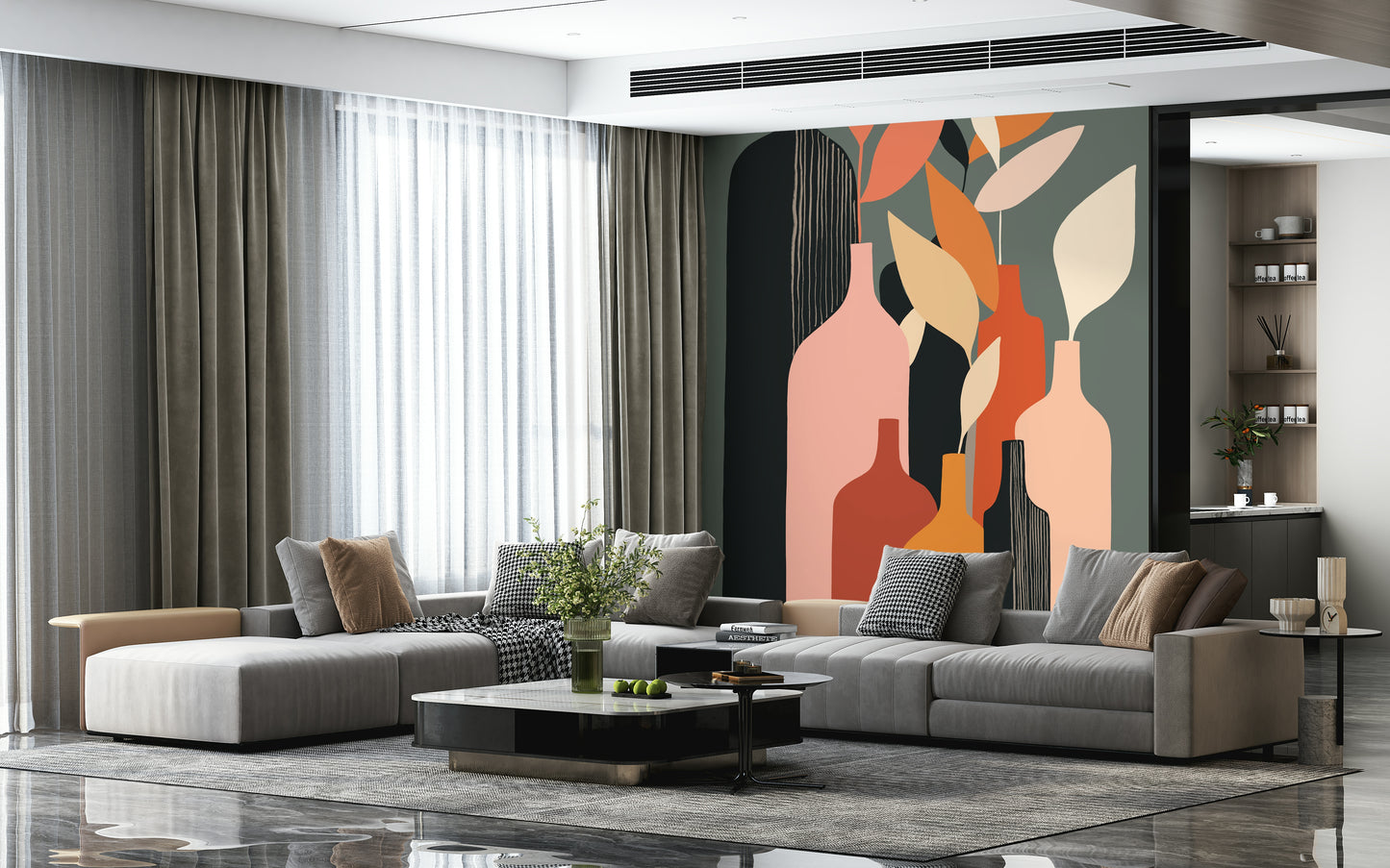 Wandbild mit Flaschendekor in Erdtönen