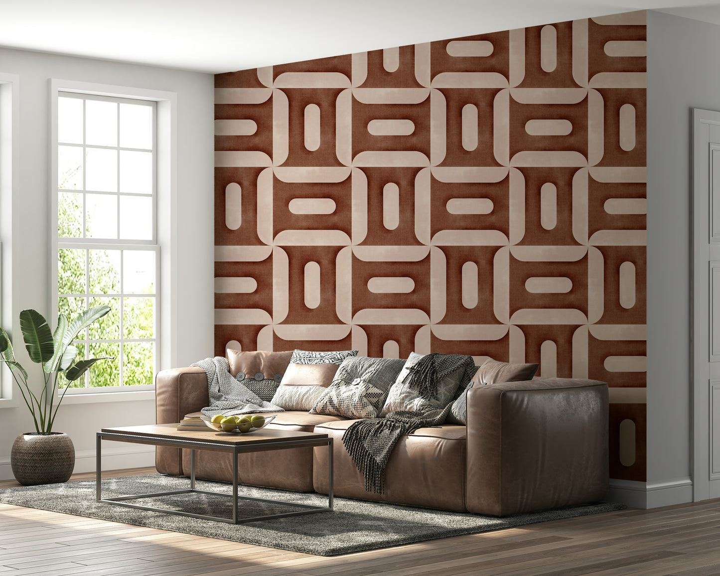 Modern Textured Geometries Copper Wallpaper⁠