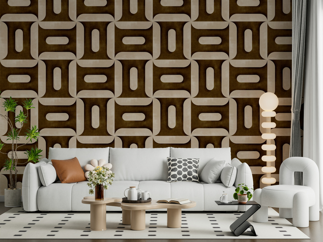 Modern Textured Geometries Umber Wallpaper⁠