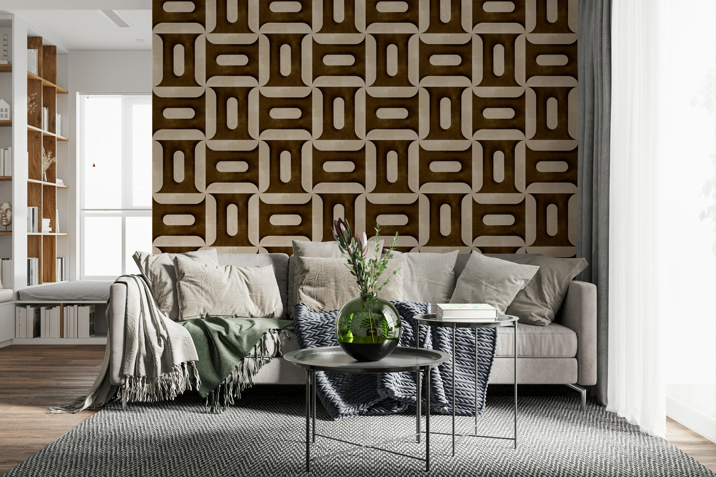 Modern Textured Geometries Umber Wallpaper⁠